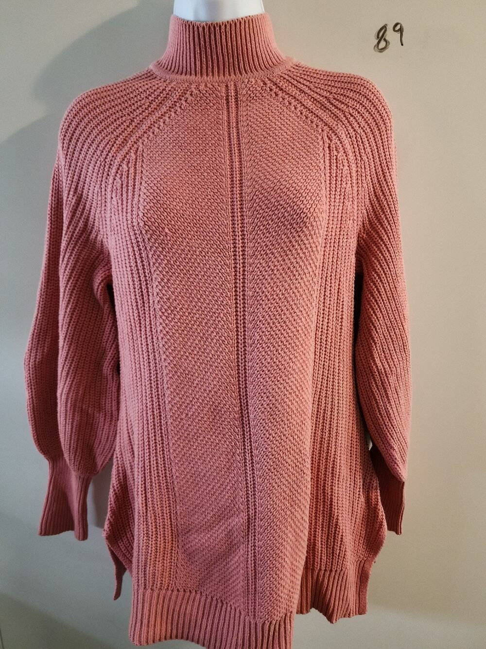 Isaac Mizrahi Live Womens XXS Dusty Pink Mock Neck Chunky Knit Tunic Sweater